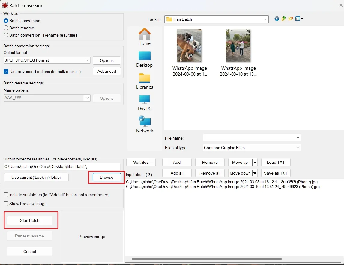 Browse Location and Start Batch Conversion