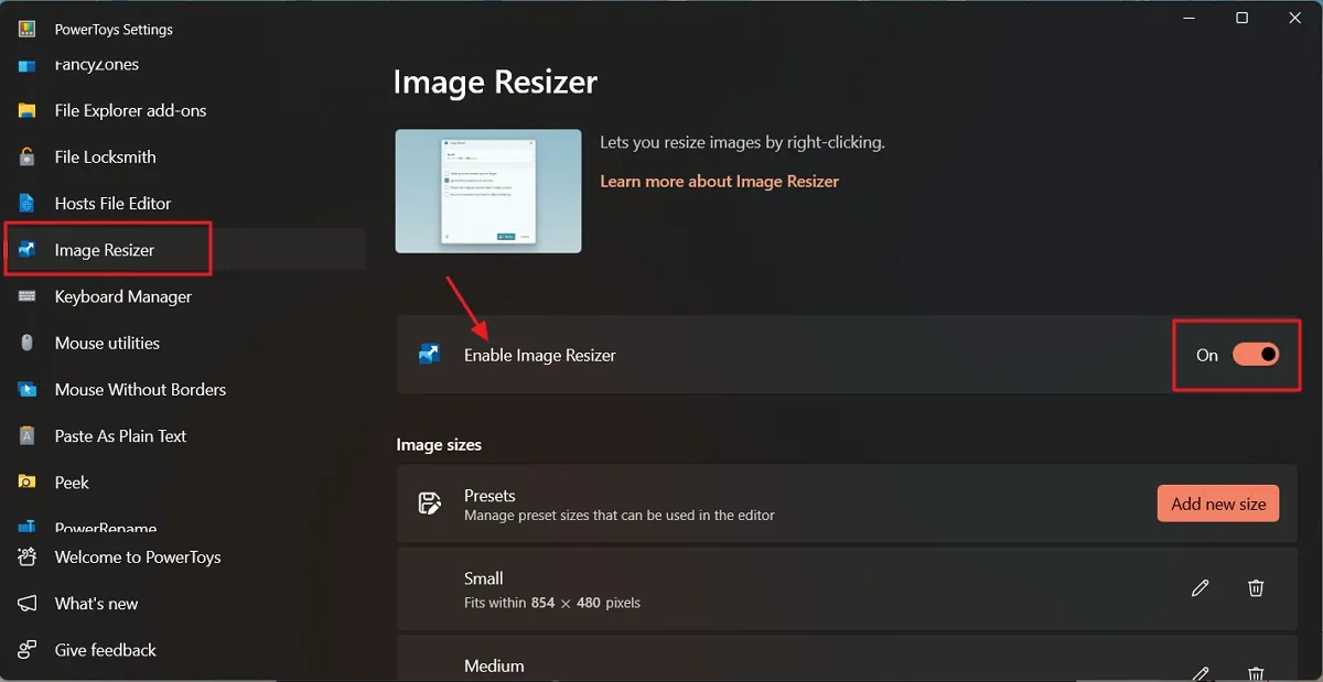 Enable Image Resizer