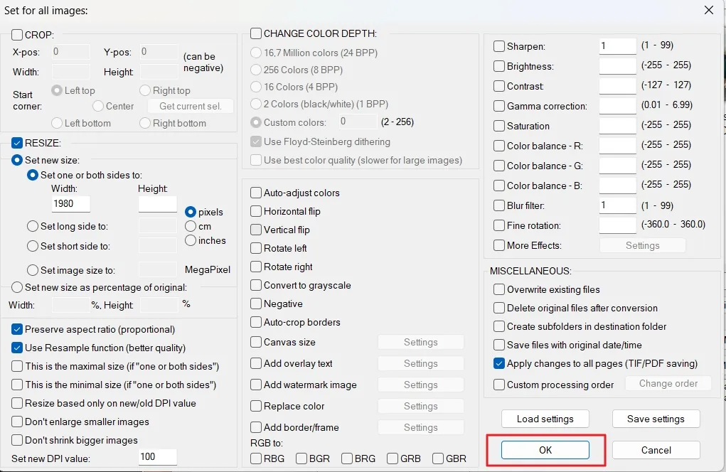 Resize Images From Advanced Irfanview Settings