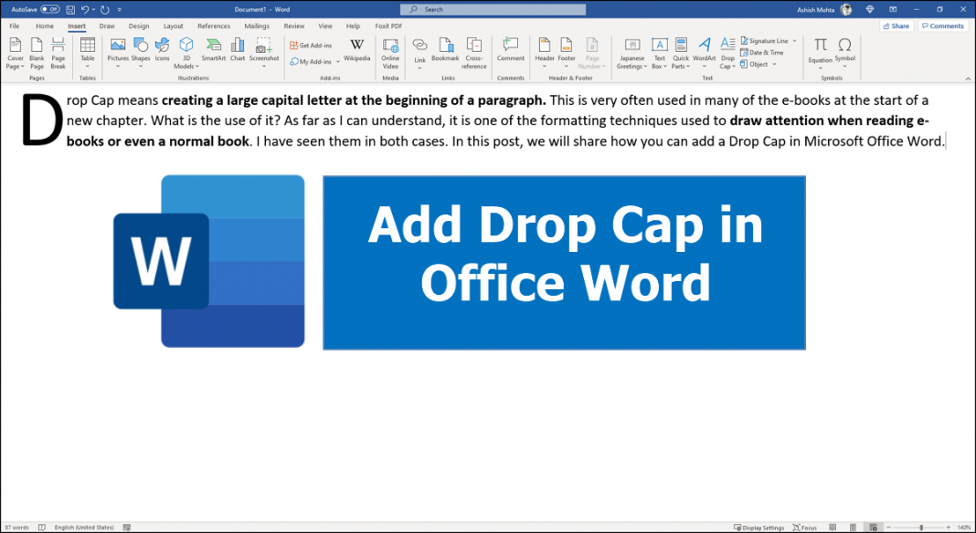 How to add a Drop Cap in Microsoft Office Word Document