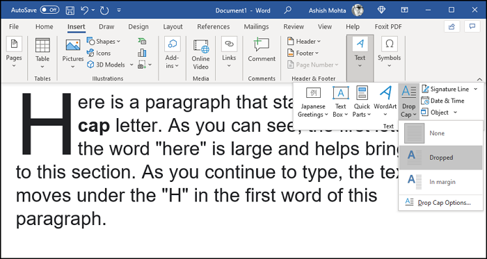 How to Add Drop Cap in Microsoft Office Word