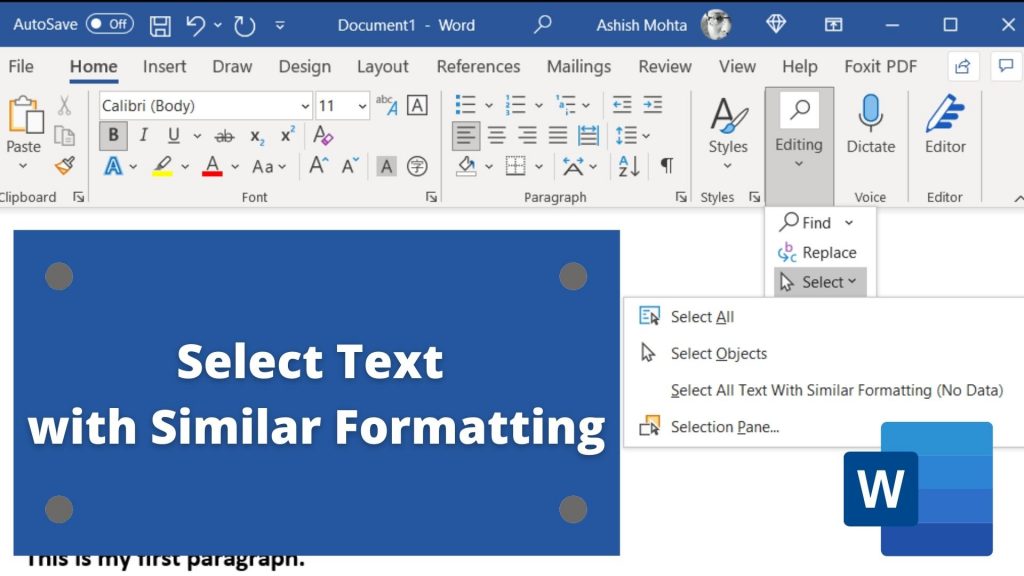Microsoft Office Word: How to Select Text with Similar Formatting