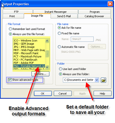 specificatie helper Brutaal SnagIt Tips and Tricks : Enabling Advanced Image formats and Auto file name  option