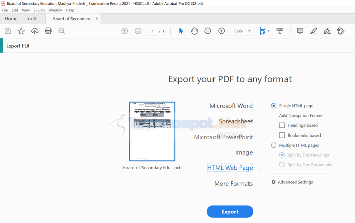 Adobe acrobat DC pro pdf to HTML tool