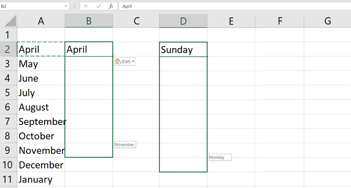 Auto-generate months Excel