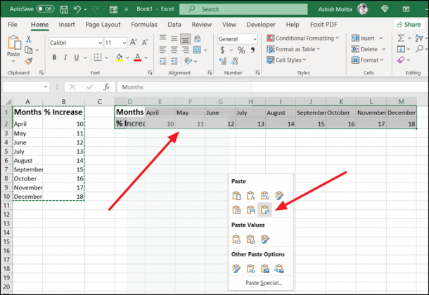 how to rotate columns in excel
