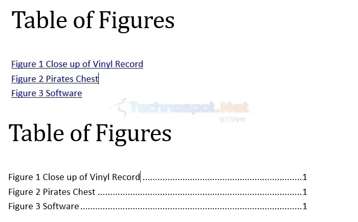 Table of Figures As Text and Links