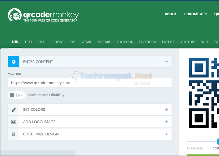 QRMonkey online tool for creating QR codes