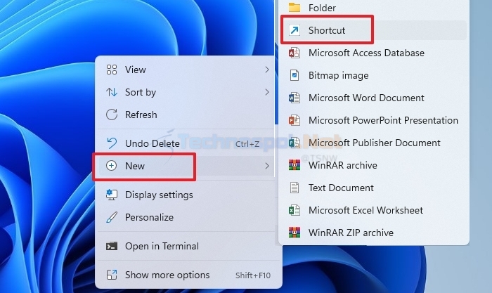 Right Click Desktop New Shortcut