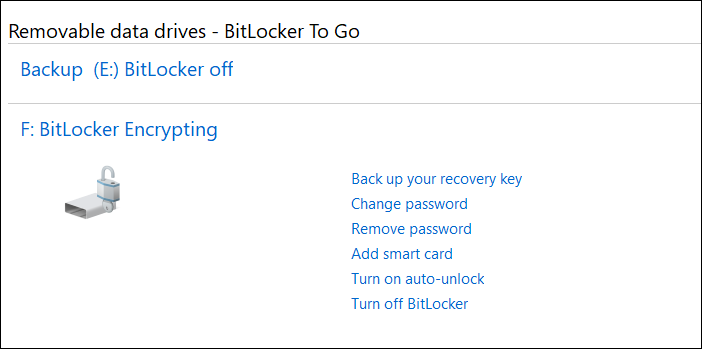 BitLocker Options for USB