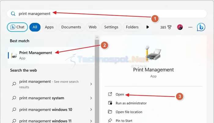 Open Windows Print Management Using The Start Menu
