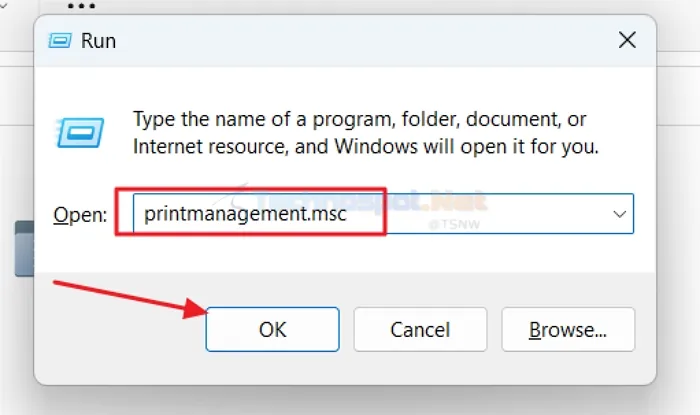Opening Windows Print Management Using The Run Dialog Box