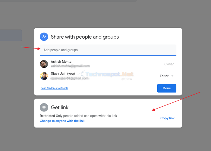 Sharing a folder in google drive