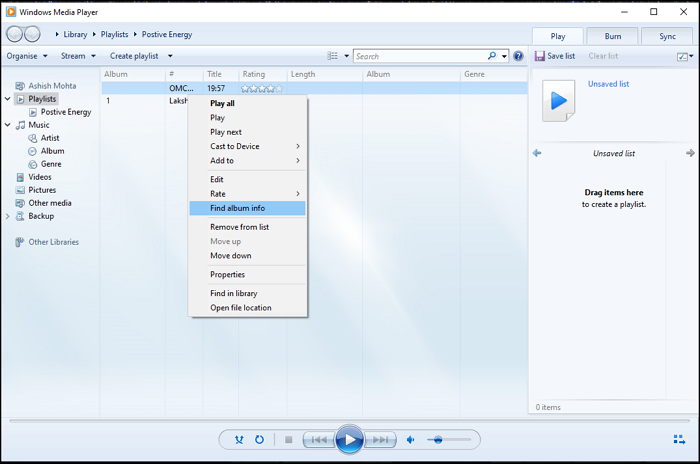 Find Album Info Windows Media Player