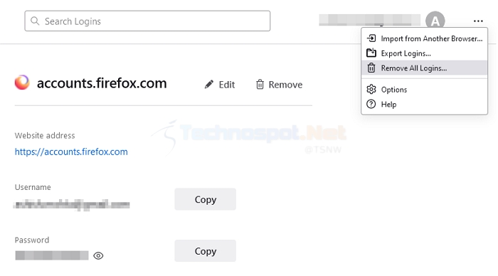 remove all logins or individual passsword Firefox