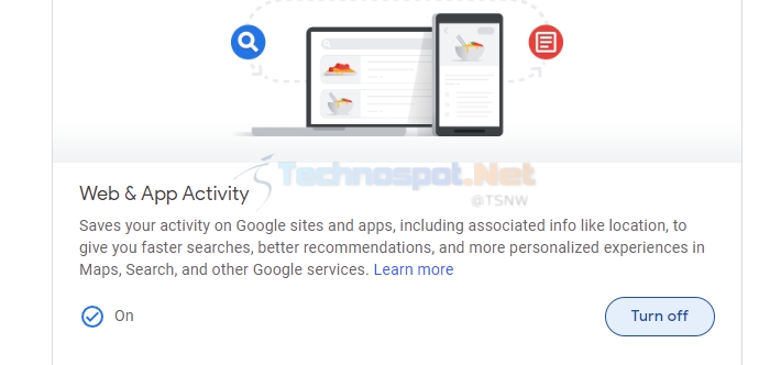 Turn off Web Activity Google Account