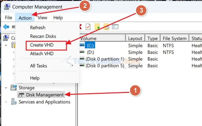 Create VHD In Disk Management