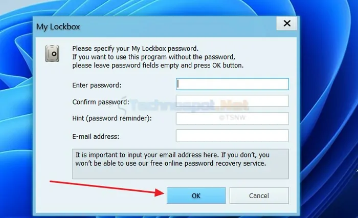 Setting Password For My Lockbox In Windows