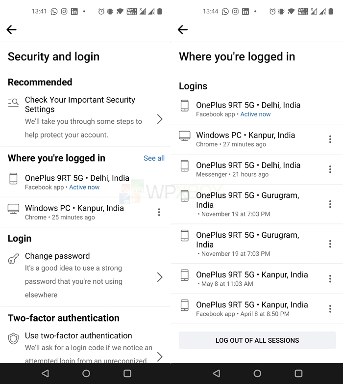 Remove Unauthorized Facebook Login on Mobile