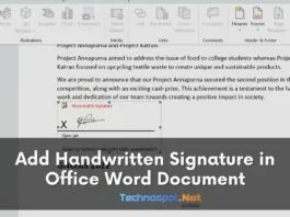 Add Handwritten Signature in Office Word Document