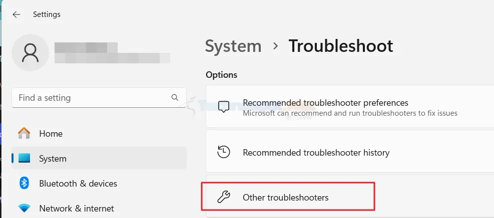 Choose Other Troubleshooters Option