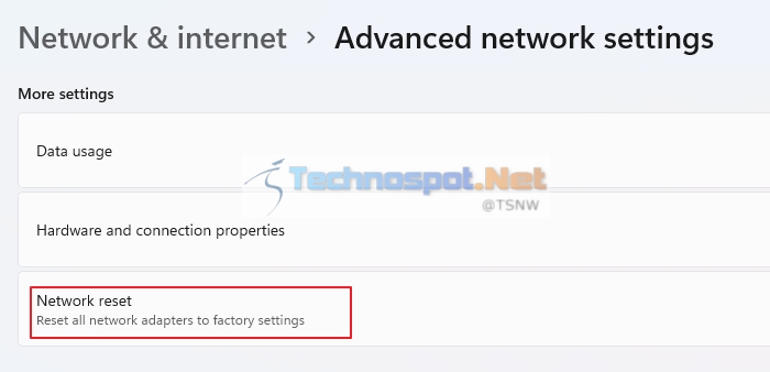 Network Reset Windows Factory Settings