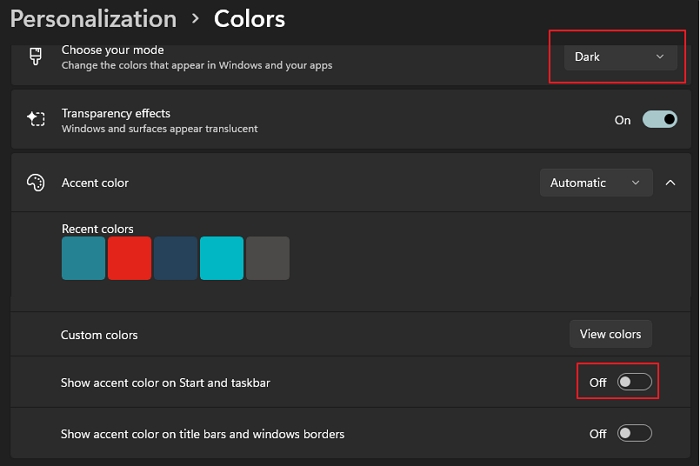 Start Taskbar Accent Color