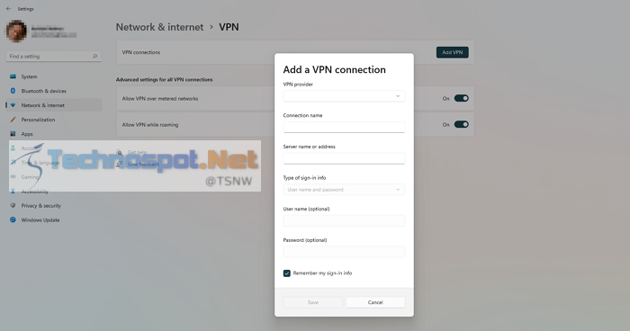 Add VPN Details Windows