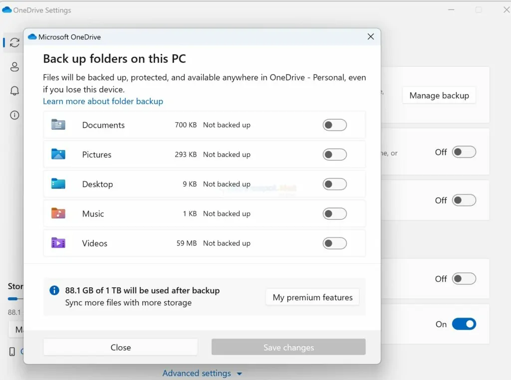 Manage Backup Folders OneDrive