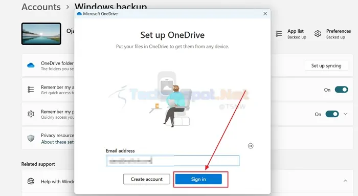 Sign into onedrive folder syncing on Windows