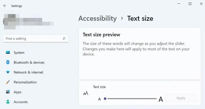 Windows Accessibility Text Size