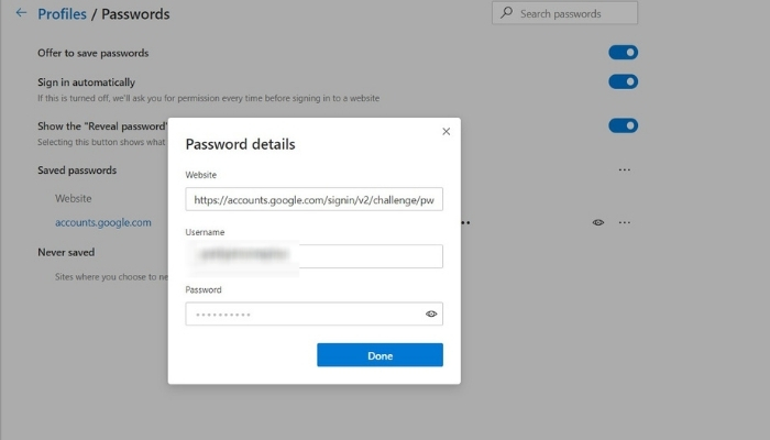 Edit Passwords in Microsoft Edge