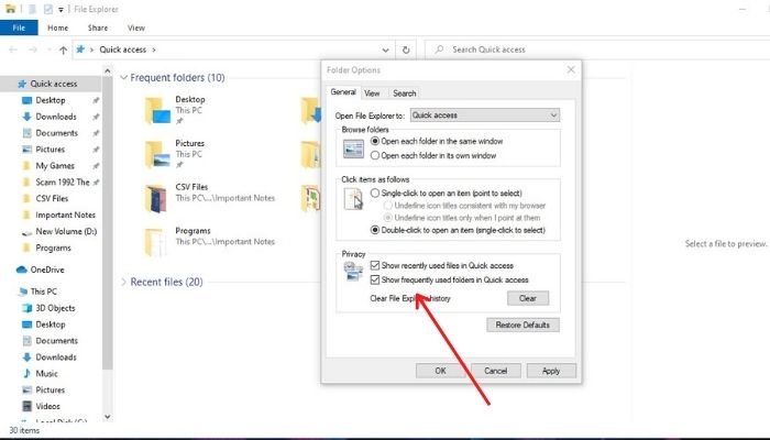 Adjust Privacy Settings File Explorer