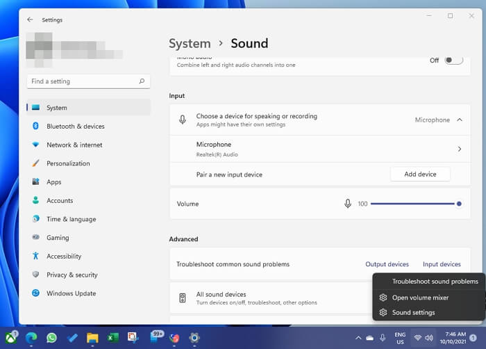 Change Microphone Using Sound Settings