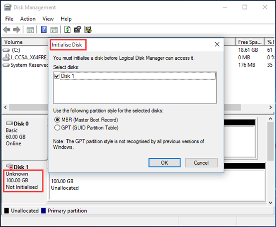 Initialize Disk on Windows