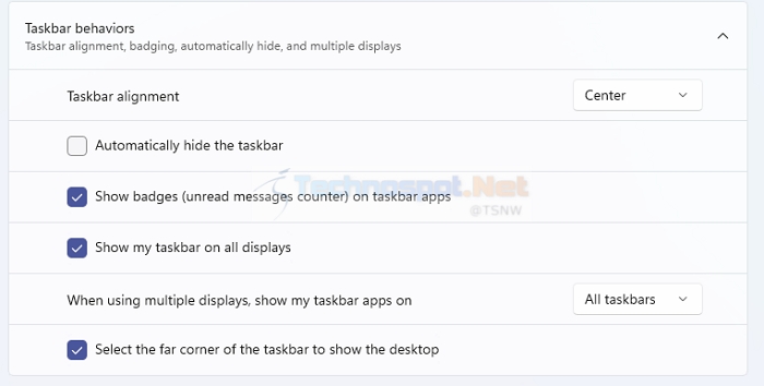 Taskbar Behavior Windows