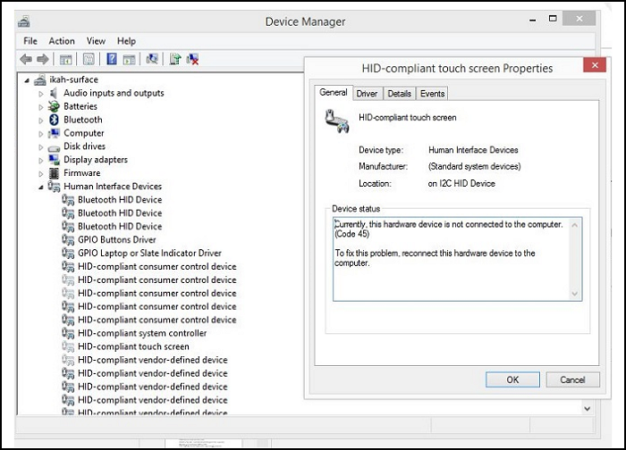 how to reinstall hid compliant touch screen