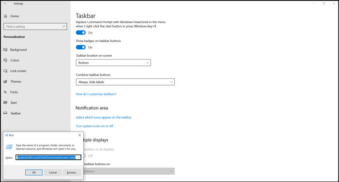 Reset OneDrive from run prompt Windows 10