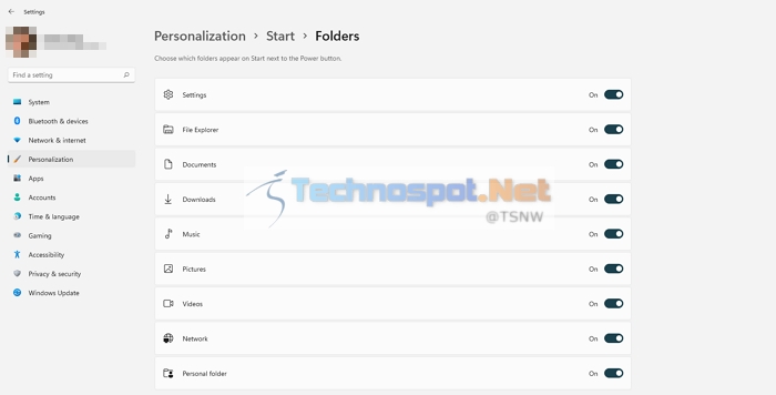 Start Folder Windows Settings