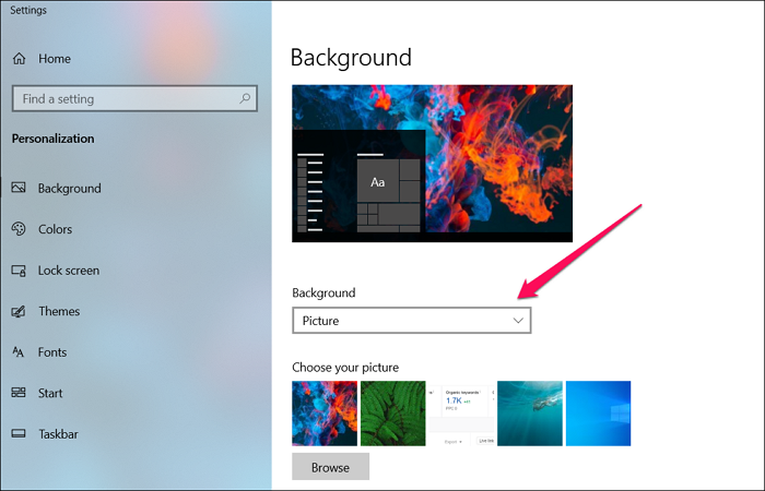 change desktop background settings