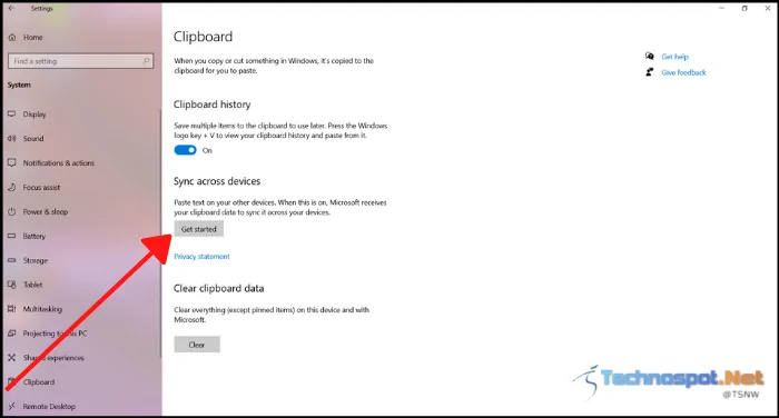 sync clipboard history settings Windows 10