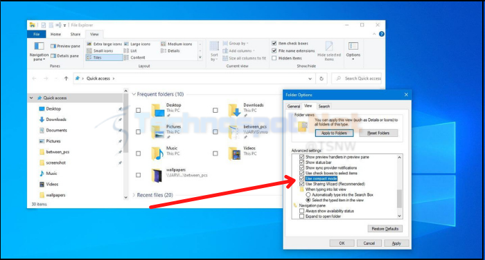 use compact mode folder option Windows