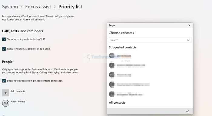 Add Contacts in Priority List
