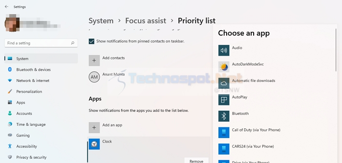 Focus Assist Priority List Apps