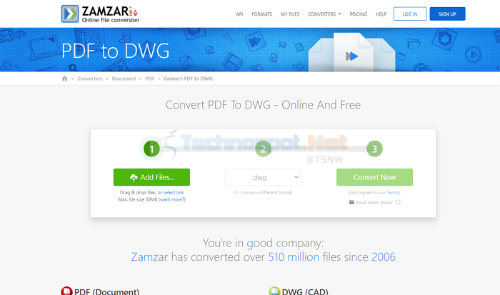 Zamzar PDF To DWG