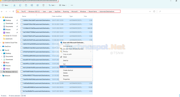 Backup quick access settings from file explorer