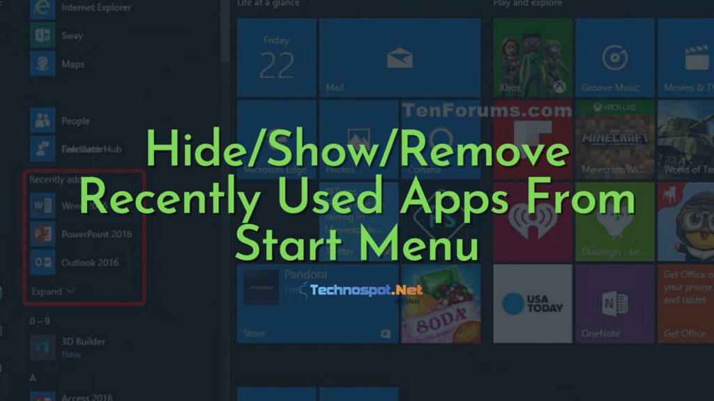 Remove recently added apps from the start menu