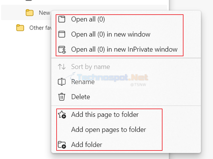 Add favorites to a folder in Microsoft Edge