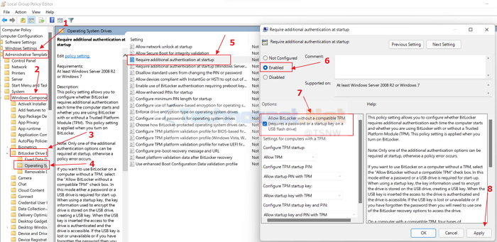 Enable Bitlocker Without TPM Using Group Policy Editor