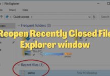 Reopen Recently Closed File Explorer window